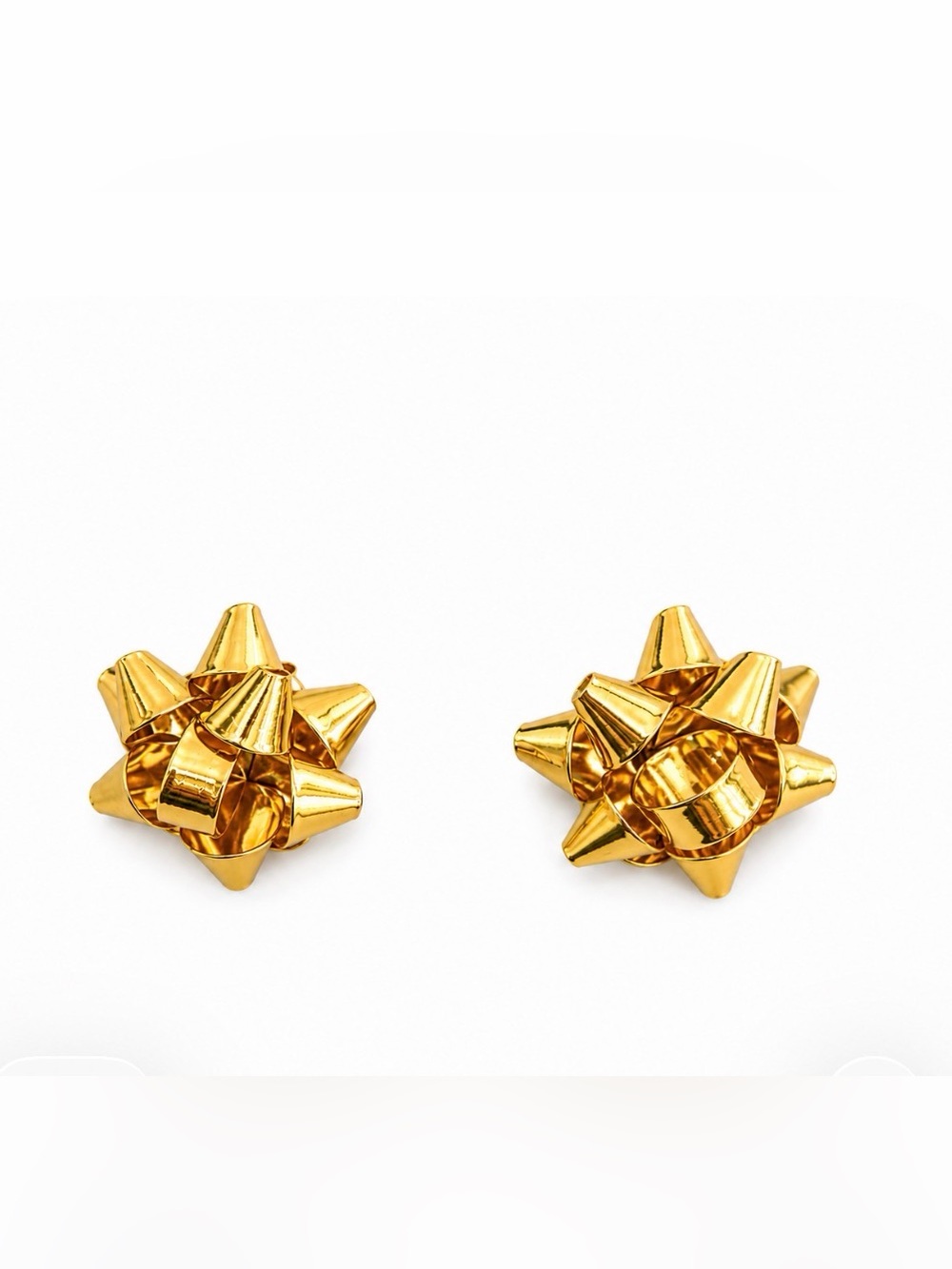 Gift bow gold tone earrings, pierced. Perfect for holidays. Never worn.
